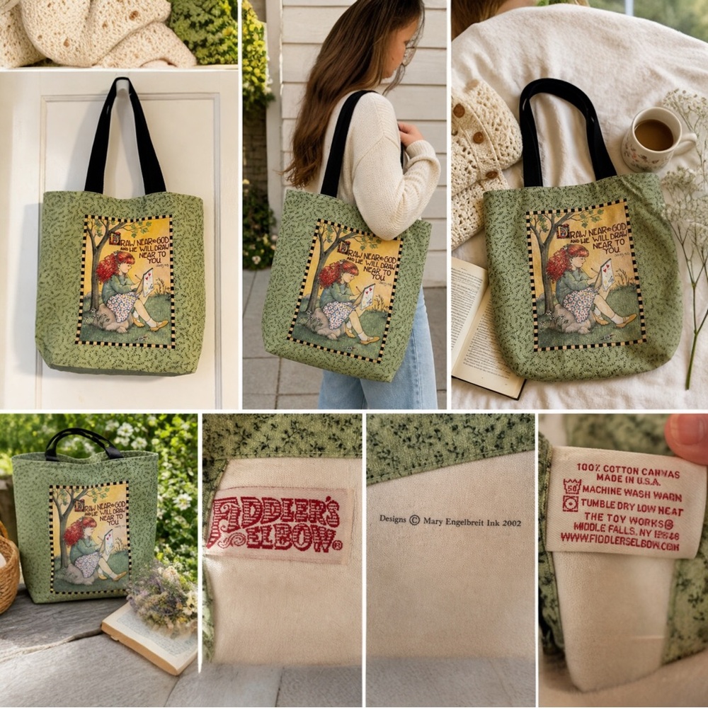 Vintage Mary Engelbreit Tote Bag Bible Verse Canvas Cottagecore USA